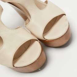 Pre Owned Gianvito Rossi Cream Leather Ankle Strap Platform Wedge Sandals Size 40.5