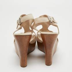 Pre Owned Gianvito Rossi Cream Leather Ankle Strap Platform Wedge Sandals Size 40.5