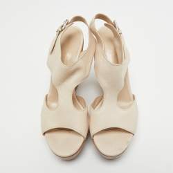 Pre Owned Gianvito Rossi Cream Leather Ankle Strap Platform Wedge Sandals Size 40.5