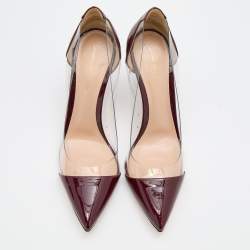 Pre Owned Gianvito Rossi Burgundy/Transparent Patent Leather and PVC Plexi Pointed Toe Pumps Size 37.5