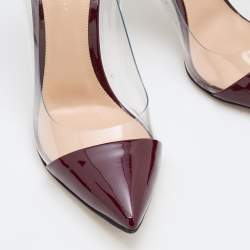 Pre Owned Gianvito Rossi Burgundy/Transparent Patent Leather and PVC Plexi Pointed Toe Pumps Size 37.5