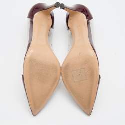 Pre Owned Gianvito Rossi Burgundy/Transparent Patent Leather and PVC Plexi Pointed Toe Pumps Size 37.5