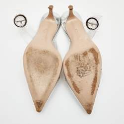 Pre Owned Gianvito Rossi Silver Leather and PVC Slingback Pumps Size 40