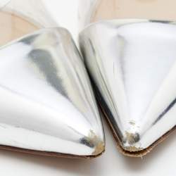 Pre Owned Gianvito Rossi Silver Leather and PVC Slingback Pumps Size 40