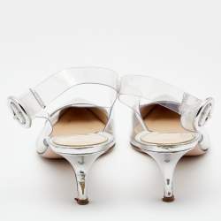 Pre Owned Gianvito Rossi Silver Leather and PVC Slingback Pumps Size 40