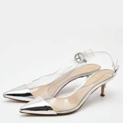 Pre Owned Gianvito Rossi Silver Leather and PVC Slingback Pumps Size 40