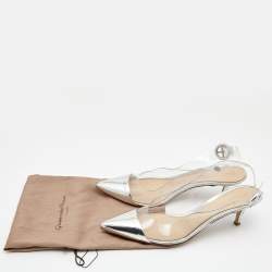 Pre Owned Gianvito Rossi Silver Leather and PVC Slingback Pumps Size 40