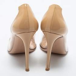 Pre Owned Gianvito Rossi Beige Patent Leather and PVC Plexi Pumps Size 37