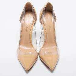 Pre Owned Gianvito Rossi Beige Patent Leather and PVC Plexi Pumps Size 37