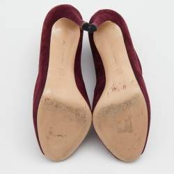 Pre Owned Gianvito Rossi Burgundy Suede Vamp Platform Booties Size 37.5
