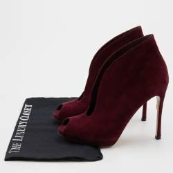 Pre Owned Gianvito Rossi Burgundy Suede Vamp Platform Booties Size 37.5