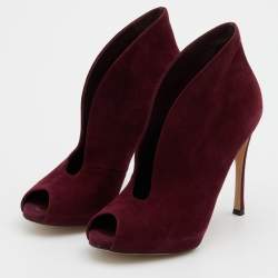 Pre Owned Gianvito Rossi Burgundy Suede Vamp Platform Booties Size 37.5