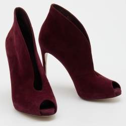 Pre Owned Gianvito Rossi Burgundy Suede Vamp Platform Booties Size 37.5