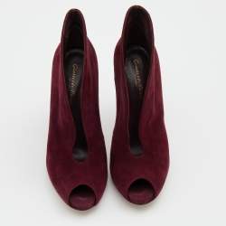 Pre Owned Gianvito Rossi Burgundy Suede Vamp Platform Booties Size 37.5