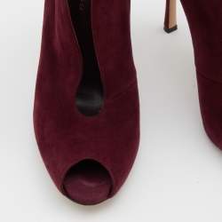 Pre Owned Gianvito Rossi Burgundy Suede Vamp Platform Booties Size 37.5