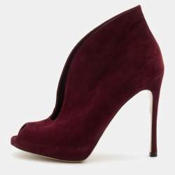 Pre Owned Gianvito Rossi Burgundy Suede Vamp Platform Booties Size 37.5