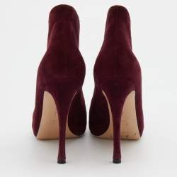 Pre Owned Gianvito Rossi Burgundy Suede Vamp Platform Booties Size 37.5