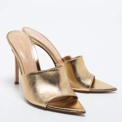 Pre Owned Gianvito Rossi Metallic Leather Open Toe Mules Size 38