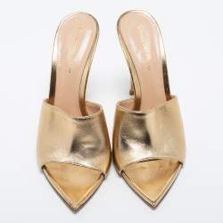 Pre Owned Gianvito Rossi Metallic Leather Open Toe Mules Size 38