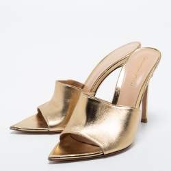 Pre Owned Gianvito Rossi Metallic Leather Open Toe Mules Size 38