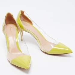 Pre Owned Gianvito Rossi Limes Green Patent and PVC  Plexi  Pumps Size 38