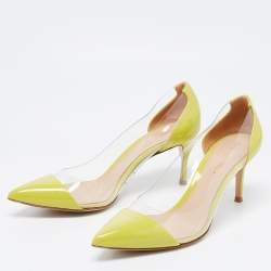 Pre Owned Gianvito Rossi Limes Green Patent and PVC  Plexi  Pumps Size 38