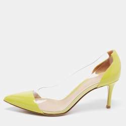 Pre Owned Gianvito Rossi Limes Green Patent and PVC  Plexi  Pumps Size 38