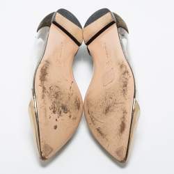 Pre Owned Gianvito Rossi Gold/Army Green Leather, Suede and PVC Plexi Ballet Flats Size 40