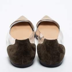 Pre Owned Gianvito Rossi Gold/Army Green Leather, Suede and PVC Plexi Ballet Flats Size 40