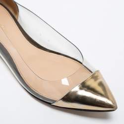Pre Owned Gianvito Rossi Gold/Army Green Leather, Suede and PVC Plexi Ballet Flats Size 40