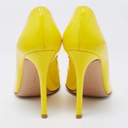 Pre Owned Gianvito Rossi Yellow Patent Leather Pointed Toe Pumps Size 38