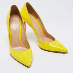 Pre Owned Gianvito Rossi Yellow Patent Leather Pointed Toe Pumps Size 38
