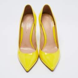 Pre Owned Gianvito Rossi Yellow Patent Leather Pointed Toe Pumps Size 38