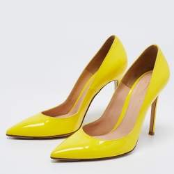 Pre Owned Gianvito Rossi Yellow Patent Leather Pointed Toe Pumps Size 38