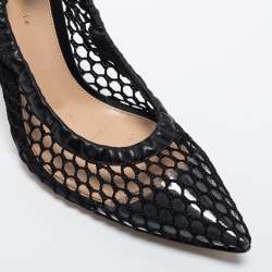 Pre Owned Gianvito Rossi Black Mesh and Leather Trim Alisia Pointed Toe Pumps Size 38.5