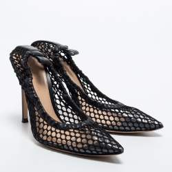 Pre Owned Gianvito Rossi Black Mesh and Leather Trim Alisia Pointed Toe Pumps Size 38.5