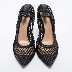 Pre Owned Gianvito Rossi Black Mesh and Leather Trim Alisia Pointed Toe Pumps Size 38.5