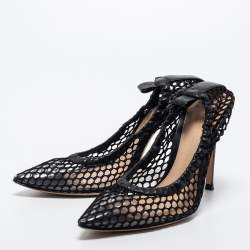 Pre Owned Gianvito Rossi Black Mesh and Leather Trim Alisia Pointed Toe Pumps Size 38.5