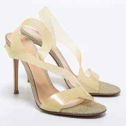 Pre Owned Gianvito Rossi Light Gold Glitter PVC Metropolis Slingback Sandals Size 42