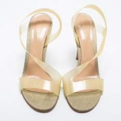 Pre Owned Gianvito Rossi Light Gold Glitter PVC Metropolis Slingback Sandals Size 42