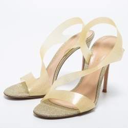 Pre Owned Gianvito Rossi Light Gold Glitter PVC Metropolis Slingback Sandals Size 42