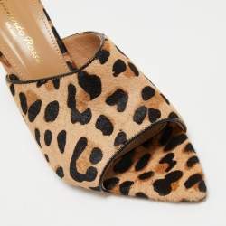 Pre Owned Gianvito Rossi Tricolor Leopard Print Calf Hair Slide Sandals Size 40