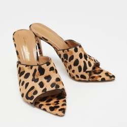 Pre Owned Gianvito Rossi Tricolor Leopard Print Calf Hair Slide Sandals Size 40