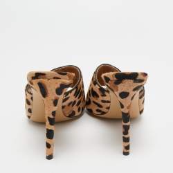 Pre Owned Gianvito Rossi Tricolor Leopard Print Calf Hair Slide Sandals Size 40