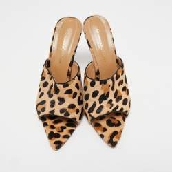 Pre Owned Gianvito Rossi Tricolor Leopard Print Calf Hair Slide Sandals Size 40