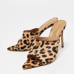Pre Owned Gianvito Rossi Tricolor Leopard Print Calf Hair Slide Sandals Size 40