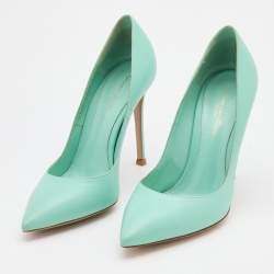 Pre Owned Gianvito Rossi Mint Green Leather Gianvito Pointed Toe Pumps Size 37