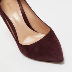 Pre Owned Gianvito Rossi Burgundy Suede Pointed Toe Pumps Size 38.5