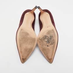 Pre Owned Gianvito Rossi Burgundy Suede Pointed Toe Pumps Size 38.5