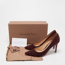 Pre Owned Gianvito Rossi Burgundy Suede Pointed Toe Pumps Size 38.5